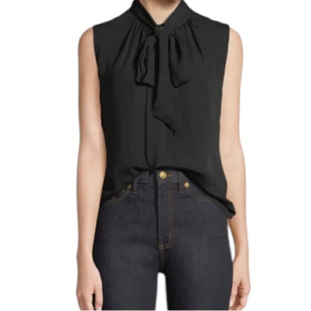 Tory Burch NAVY BLUE  Sleeveless Button Front Blouse with Removable Tie 0
